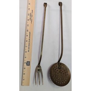B&M Juro Kitchen Utensil Set Unisex OS Bronze Good Vintage Brass Skimmer Fork